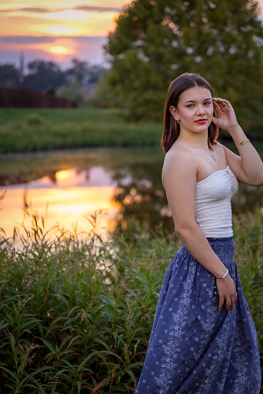 Senior Portraits Simple flowy skirt and top sunset Liza Jane Photography